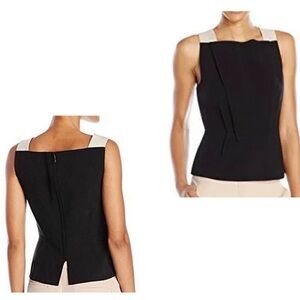 BCBGMaxAzria Black Marley Peplum Top blouse sleeveless Sz L